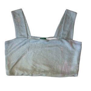 Farm Rio Shimmery Star Crop Top Women's Size Medium Light Blue Green